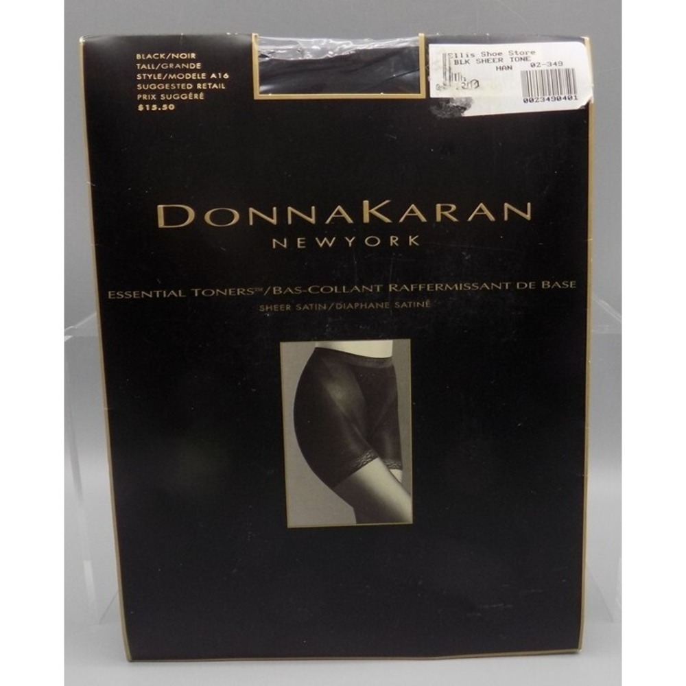 Donna Karan Essential Toners Tall A16 Black Sheer Satin Pantyhose Sealed Drag